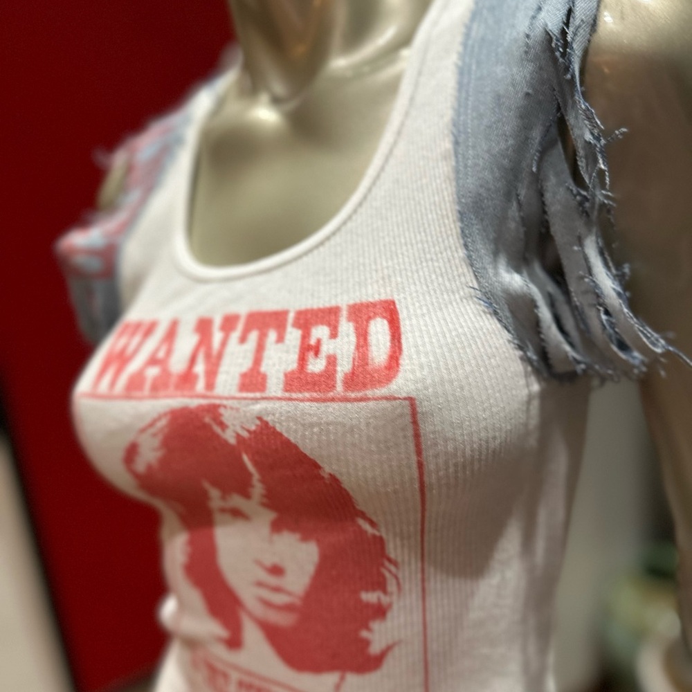 ⚡️JIM MORRISON Wanted graffiti denim sleeve distressed original tank top S